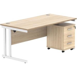 Office Hippo Heavy Duty Rectangular PC Office Desk with Storage, 3 Drawer Mobile Pedestal, White Frame, Canadian Oak Top, 160 x 80 x 73 cm Office Hippo Heavy Duty Rectangular PC Office Desk with Storage, 3 Drawer Mobile Pedestal, White Frame, Canadian Oak Top, 160 x 80 x 73 cm