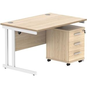 Office Hippo Heavy Duty Rectangular PC Office Desk with Storage, 3 Drawer Mobile Pedestal, White Frame, Canadian Oak Top, 120 x 80 x 73 cm Office Hippo Heavy Duty Rectangular PC Office Desk with Storage, 3 Drawer Mobile Pedestal, White Frame, Canadian Oak Top, 120 x 80 x 73 cm
