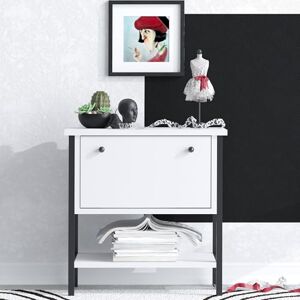 Hanah Home Stylish Side Table, White & Black, 55 x 57 x 31 cm, 100% Melamine Coated Particle Board, 18 mm Thick, Perfect for Modern Living Rooms & Bedrooms Hanah Home Stylish Side Table, White & Black, 55 x 57 x 31 cm, 100% Melamine Coated Particle Board, 18 mm Thick, Perfect for Modern Living Rooms & Bedrooms