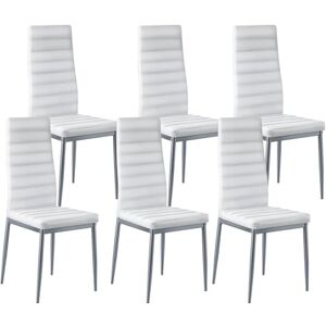 VEVOR Modern Dining Room Accent Chairs Set of 6, Upholstered Leather Side Chair for Dining Tables, Space-Saving Kitchen Table Chair with Thick Cushions and Metal Legs, White VEVOR Modern Dining Room Accent Chairs Set of 6, Upholstered Leather Side Chair for Dining Tables, Space-Saving Kitchen Table Chair with Thick Cushions and Metal Legs, White