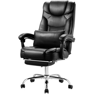 VEVOR Executive Chair, High Back Office Chair with Footrest and Lumbar Pillow, Ergonomic Desk Chair 135° Recline & Adjustable Height, PU Leather Swivel Rolling Chair for Work, Study, Game, Black VEVOR Executive Chair, High Back Office Chair with Footrest and Lumbar Pillow, Ergonomic Desk Chair 135° Recline & Adjustable Height, PU Leather Swivel Rolling Chair for Work, Study, Game, Black