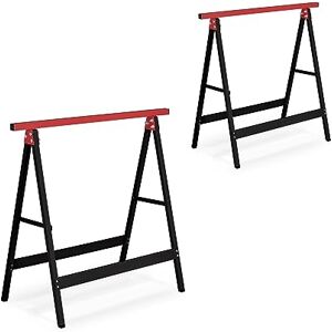 Relaxdays Set of 2 Sawhorses, Folding, 100 kg, 74 x 78 x 40 cm, Multipurpose Workbench, Wallpapering, Metal, Black/Red, Steel Relaxdays Set of 2 Sawhorses, Folding, 100 kg, 74 x 78 x 40 cm, Multipurpose Workbench, Wallpapering, Metal, Black/Red, Steel