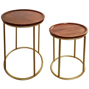 ASPECT Delphyne Wooden Round Nest of 2 Tables with Metal Legs, Brown/Gold, L 40 Dia x 56(H) cm/S 30 Dia x 45.5 (H) cm ASPECT Delphyne Wooden Round Nest of 2 Tables with Metal Legs, Brown/Gold, L 40 Dia x 56(H) cm/S 30 Dia x 45.5 (H) cm