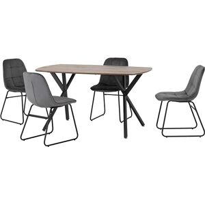 Seconique Athens Dining Table Set with 4 Lukas Dining Chairs in Medium Oak Effect/Grey Velvet Seconique Athens Dining Table Set with 4 Lukas Dining Chairs in Medium Oak Effect/Grey Velvet