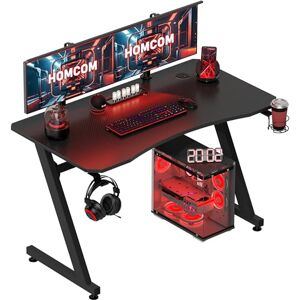 HOMCOM Gaming Desk 120 x 65 cm Steel Frame with Cup Holder, Headphone Hook, Adjustable Feet and Cable Organiser, Home Office Computer Table, Black HOMCOM Gaming Desk 120 x 65 cm Steel Frame with Cup Holder, Headphone Hook, Adjustable Feet and Cable Organiser, Home Office Computer Table, Black