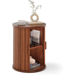 YITAHOME Round Table with Sliding Door Cabinet, Side Table with 2-Tier Storage Shelf for Bedroom, Dining Room, Living Room, Home Office, or Apartment, Small Coffee Table/Nightstand, Walnut YITAHOME Round Table with Sliding Door Cabinet, Side Table with 2-Tier Storage Shelf for Bedroom, Dining Room, Living Room, Home Office, or Apartment, Small Coffee Table/Nightstand, Walnut