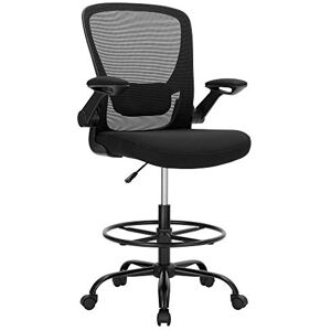 SONGMICS Drafting Chair with Flip-up Armrests, Mesh Office Chair, Ergonomic Painting Chair with Height Adjustable Lumbar Support and Footrest, for Standing Desk, Bar Counter, Black OBN026B02 SONGMICS Drafting Chair with Flip-up Armrests, Mesh Office Chair, Ergonomic Painting Chair with Height Adjustable Lumbar Support and Footrest, for Standing Desk, Bar Counter, Black OBN026B02