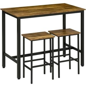 HOMCOM 120x60cm Bar Table Set, Breakfast Table with 2 Stools, 3-Piece Counter Height Dining Table & Chairs for Kitchen, Living Room, Rustic Brown HOMCOM 120x60cm Bar Table Set, Breakfast Table with 2 Stools, 3-Piece Counter Height Dining Table & Chairs for Kitchen, Living Room, Rustic Brown