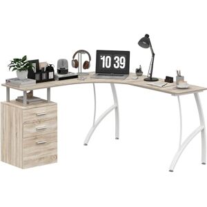 HOMCOM L-Shaped Computer Desk Table with Storage Drawer, Home Office Desk Corner Industrial Style Workstation for A4 Files 143.5 x 143.5 x 76cm, Oak HOMCOM L-Shaped Computer Desk Table with Storage Drawer, Home Office Desk Corner Industrial Style Workstation for A4 Files 143.5 x 143.5 x 76cm, Oak
