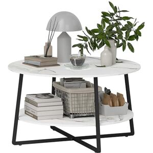 HOMCOM 2-Tier Round Coffee Table with Storage Shelf, Living Room Table with Marble Effect Top and Steel Frame, White HOMCOM 2-Tier Round Coffee Table with Storage Shelf, Living Room Table with Marble Effect Top and Steel Frame, White