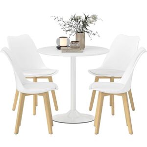 HOMCOM 80cm Round Dining Table and Chairs Set 4, Pedestal Kitchen Table with 4 PU Padded Chairs, Solid Wood Legs, Modern Dining Room Set for Small Space, Living Room, White HOMCOM 80cm Round Dining Table and Chairs Set 4, Pedestal Kitchen Table with 4 PU Padded Chairs, Solid Wood Legs, Modern Dining Room Set for Small Space, Living Room, White