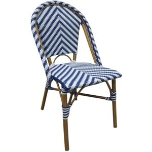 Bolero Parisian Style Rattan Side Chair Set (Pack of 2), Blue & White, Aluminium & Artificial Rattan, Stackable, Supplied Fully Assembled, Indoor & Outdoor Wicker Chairs, CH110 Bolero Parisian Style Rattan Side Chair Set (Pack of 2), Blue & White, Aluminium & Artificial Rattan, Stackable, Supplied Fully Assembled, Indoor & Outdoor Wicker Chairs, CH110