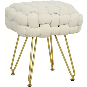 HOMCOM Square Foot Stool, Woven Footrest Ottoman with Metal Legs, Padded Makeup Vanity Stool, Velvet Dressing Table Seat for Bedroom, Cream White HOMCOM Square Foot Stool, Woven Footrest Ottoman with Metal Legs, Padded Makeup Vanity Stool, Velvet Dressing Table Seat for Bedroom, Cream White