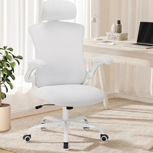 COLAMY Office Chair Mesh Computer Chair with Adjustable Headrest and Lumbar Support Ergonomic Desk Chair with Flip-up Armrest, 140° Rocking for Home Office Study, White COLAMY Office Chair Mesh Computer Chair with Adjustable Headrest and Lumbar Support Ergonomic Desk Chair with Flip-up Armrest, 140° Rocking for Home Office Study, White