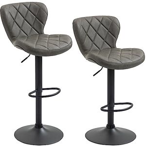 HOMCOM Bar Stools, Set of 2 Breakfast Bar Chairs, Swivel Barstools with Backrest and Footrest, Steel Frame Diamond Pattern PU, for Kitchen Counter, Dining Room, Dark Grey HOMCOM Bar Stools, Set of 2 Breakfast Bar Chairs, Swivel Barstools with Backrest and Footrest, Steel Frame Diamond Pattern PU, for Kitchen Counter, Dining Room, Dark Grey