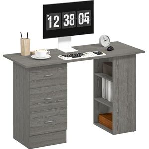 HOMCOM Computer Desk, Writing Table, PC Workstation with 3 Storage Shelves and Drawers, Silver Handle, for Home Office, Grey HOMCOM Computer Desk, Writing Table, PC Workstation with 3 Storage Shelves and Drawers, Silver Handle, for Home Office, Grey