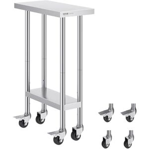 VEVOR Stainless Steel Work Table 24 x 12 x 38 Inch, with 4 Wheels, 3 Adjustable Height Levels, Heavy Duty Food Prep Worktable for Commercial Kitchen Restaurant, Silver VEVOR Stainless Steel Work Table 24 x 12 x 38 Inch, with 4 Wheels, 3 Adjustable Height Levels, Heavy Duty Food Prep Worktable for Commercial Kitchen Restaurant, Silver