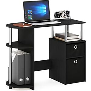 Furinno Simplistic Computer Study Desk with Bin Drawers, Engineered Wood, Americano/Stainless Steel/Black, 97.5(W) x 72.4(H) x 39.6(D) cm Furinno Simplistic Computer Study Desk with Bin Drawers, Engineered Wood, Americano/Stainless Steel/Black, 97.5(W) x 72.4(H) x 39.6(D) cm