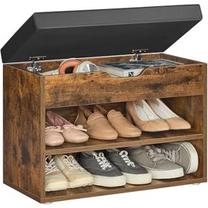 VASAGLE Shoe Bench with Cushion, Storage Bench with Padded Seat, Hallway Bench with 3 Compartments, 30 x 60 x 44 cm, for Bedroom, Living Room, Rustic Brown LHS020K05 VASAGLE Shoe Bench with Cushion, Storage Bench with Padded Seat, Hallway Bench with 3 Compartments, 30 x 60 x 44 cm, for Bedroom, Living Room, Rustic Brown LHS020K05