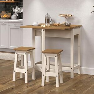 Home Source Corona Solid Wood Drop Leaf Breakfast Dining Set, 2 Stools, Grey Home Source Corona Solid Wood Drop Leaf Breakfast Dining Set, 2 Stools, Grey