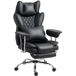 HOMCOM Executive Office Chair, Leathaire Reclining Computer Desk Chair with Lumbar Support Pillow, Built-in Headrest, High Back, Footrest, Silent Swivel Wheels, Armrest for Home, Black HOMCOM Executive Office Chair, Leathaire Reclining Computer Desk Chair with Lumbar Support Pillow, Built-in Headrest, High Back, Footrest, Silent Swivel Wheels, Armrest for Home, Black