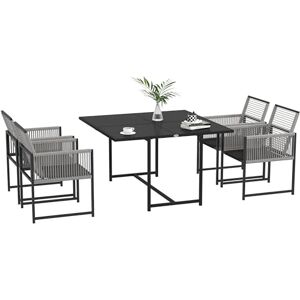 Outsunny 5 Pieces Garden Dining Set, Outdoor Patio Cube Set, 4 Seater Outdoor Table and Chairs with Foldable Backrest, Tempered Glass Top, Handwoven Rope for Poolside, Space-Saving, Light Grey Outsunny 5 Pieces Garden Dining Set, Outdoor Patio Cube Set, 4 Seater Outdoor Table and Chairs with Foldable Backrest, Tempered Glass Top, Handwoven Rope for Poolside, Space-Saving, Light Grey