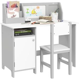 HOMCOM Kids Desk And Chair Set 2 PCs Childrens Table And Chair Set Multi Use Toddler Furniture with Whiteboard, Storage Grey HOMCOM Kids Desk And Chair Set 2 PCs Childrens Table And Chair Set Multi Use Toddler Furniture with Whiteboard, Storage Grey