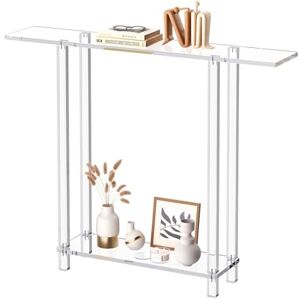 VEVOR Acrylic Console Table, 2 Tiers Narrow Side Desk with Bottom Open Storage, Modern Rectangle Acrylic End Table, Transparent Entry Desk for Foyer, Hallway, Living Room, 19.3 x 100 x 80 cm (Clear) VEVOR Acrylic Console Table, 2 Tiers Narrow Side Desk with Bottom Open Storage, Modern Rectangle Acrylic End Table, Transparent Entry Desk for Foyer, Hallway, Living Room, 19.3 x 100 x 80 cm (Clear)
