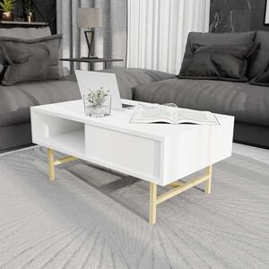 Hanah Home Modern White Coffee Table, 90 x 54 x 39.6 cm, 100% Melamine Coated Chipboard & Metal, Stylish Design for Living Room & Home Decor Hanah Home Modern White Coffee Table, 90 x 54 x 39.6 cm, 100% Melamine Coated Chipboard & Metal, Stylish Design for Living Room & Home Decor