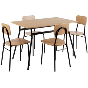 Home Source Harlow Kitchen Dining Set, 110cm Wooden Table Top, 4 Metal Chairs Home Source Harlow Kitchen Dining Set, 110cm Wooden Table Top, 4 Metal Chairs