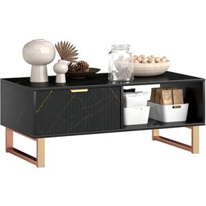 HOMCOM Marble-Effect Coffee Table with Storage, Living Room Table with Drawer and 2 Open Shelves, Modern Centre Table with Fluted Door, Black HOMCOM Marble-Effect Coffee Table with Storage, Living Room Table with Drawer and 2 Open Shelves, Modern Centre Table with Fluted Door, Black