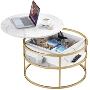 YITAHOME Round Lift Top Coffee Table, Coffee Tables with Living Room with Hidden Storage Compartment, Modern Coffee Table with Storage for Home Office,Round Center Tables Living Room (White & Gold) YITAHOME Round Lift Top Coffee Table, Coffee Tables with Living Room with Hidden Storage Compartment, Modern Coffee Table with Storage for Home Office,Round Center Tables Living Room (White & Gold)
