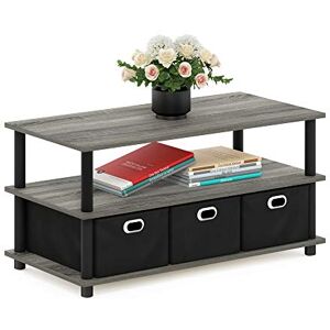 Furinno Frans Turn-N-Tube Coffee Table with Bin Drawers, French Oak Grey/Black/Black, 79.2 (W) x 40.1 (H) x 39.4 (D) cm Furinno Frans Turn-N-Tube Coffee Table with Bin Drawers, French Oak Grey/Black/Black, 79.2 (W) x 40.1 (H) x 39.4 (D) cm