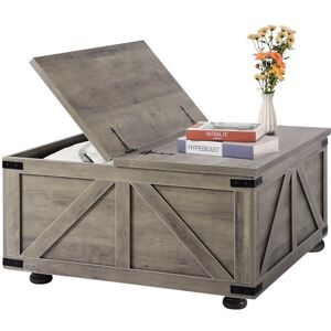 VEVOR 36" Farmhouse Coffee Table, Hinged Square Coffee Table with Large Storage Compartment, Wooden Rustic Cocktail Table for Living Room, Bedroom, Apartment, Studio, Beige VEVOR 36" Farmhouse Coffee Table, Hinged Square Coffee Table with Large Storage Compartment, Wooden Rustic Cocktail Table for Living Room, Bedroom, Apartment, Studio, Beige