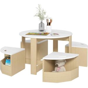 AIYAPLAY Kids Table and Chairs Set, Five-Piece Childrens Table and Chair Set with Storage, Children Activity Table for Ages 3-8 Years, White AIYAPLAY Kids Table and Chairs Set, Five-Piece Childrens Table and Chair Set with Storage, Children Activity Table for Ages 3-8 Years, White