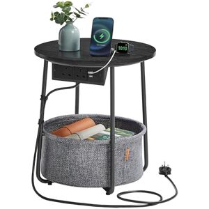 VASAGLE Side Table with Charging Station, Round End Table with Power Outlets, USB Ports, Fabric Basket, Living Room, Bedroom, Bedside Table, Modern, Ebony Black and Slate Grey LET228B03 VASAGLE Side Table with Charging Station, Round End Table with Power Outlets, USB Ports, Fabric Basket, Living Room, Bedroom, Bedside Table, Modern, Ebony Black and Slate Grey LET228B03