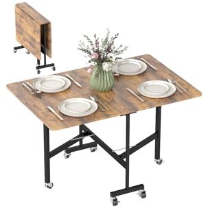 HOMCOM Mobile Drop Leaf Table, Folding Dining Table with 6 Wheels & Brakes, Kitchen Table for Small Spaces, Rustic Brown HOMCOM Mobile Drop Leaf Table, Folding Dining Table with 6 Wheels & Brakes, Kitchen Table for Small Spaces, Rustic Brown