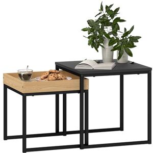 HOMCOM Nesting Coffee Table Set of 2, Modern Nest of Tables, Square Sofa Side Tables with Steel Frame for Living Room, Bedroom, Small Space, Black HOMCOM Nesting Coffee Table Set of 2, Modern Nest of Tables, Square Sofa Side Tables with Steel Frame for Living Room, Bedroom, Small Space, Black