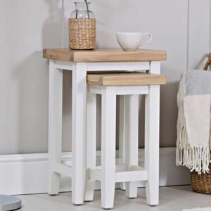 Home Source Fully Assembled Living Room Nest of 2 Side Lamp End Tables, Solid Oak Veneer, White Painted Pine Wood Frame Home Source Fully Assembled Living Room Nest of 2 Side Lamp End Tables, Solid Oak Veneer, White Painted Pine Wood Frame