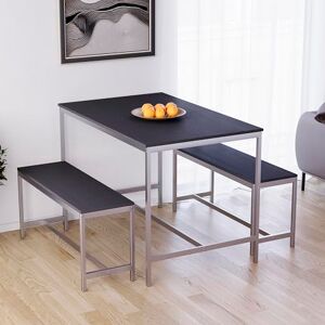 Vida Designs Roslyn Dining Table Set with 2 Benches, 3 Piece Furniture for Kitchen or Dining Room, Space-Saving Table for 4 – Black, Table 110 x 70 x 75cm, Benches 95 x 30 x 43cm Vida Designs Roslyn Dining Table Set with 2 Benches, 3 Piece Furniture for Kitchen or Dining Room, Space-Saving Table for 4 – Black, Table 110 x 70 x 75cm, Benches 95 x 30 x 43cm