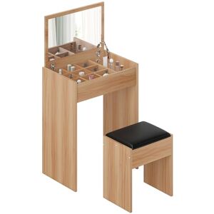 HOMCOM Dressing Table with Mirror and Stool, Vanity Makeup Table with Flip Up Mirror, Vanity Desk with Storage Unit and Padded Seat, Wood HOMCOM Dressing Table with Mirror and Stool, Vanity Makeup Table with Flip Up Mirror, Vanity Desk with Storage Unit and Padded Seat, Wood