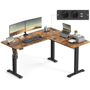 VASAGLE Electric Desk, Height-Adjustable L-Shaped Corner Standing Desk, 160 x 140 cm, with Charging Station, Memory Function with 2 Heights, for Home Office, Rustic Brown and Ink Black LSD264K02 VASAGLE Electric Desk, Height-Adjustable L-Shaped Corner Standing Desk, 160 x 140 cm, with Charging Station, Memory Function with 2 Heights, for Home Office, Rustic Brown and Ink Black LSD264K02