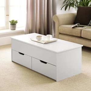 Home Source Lift Up Top Living Room Coffee Table, Pivoting Lid, Locking Support, 2 Large Storage Drawers, White Home Source Lift Up Top Living Room Coffee Table, Pivoting Lid, Locking Support, 2 Large Storage Drawers, White