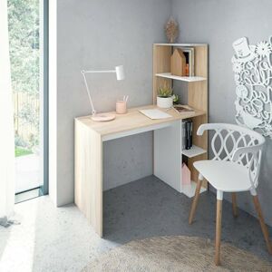 Dmora Pittston Desk, Linear Writing Desk with Bookcase, Multi-Purpose Office Table, Space-Saving, 110 x 52 x 136 cm, White and Oak Dmora Pittston Desk, Linear Writing Desk with Bookcase, Multi-Purpose Office Table, Space-Saving, 110 x 52 x 136 cm, White and Oak