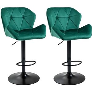 HOMCOM Bar Stools Set Of 2, Luxurious Velvet-Touch Barstools with Metal Frame Footrest Round Base Triangle Indenting Moulded Seat Adjustable Height Swivel Green HOMCOM Bar Stools Set Of 2, Luxurious Velvet-Touch Barstools with Metal Frame Footrest Round Base Triangle Indenting Moulded Seat Adjustable Height Swivel Green