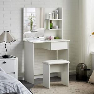 TUKAILAi White Dressing Table Set with Mirror and Stool White Makeup Vanity Table 1 Drawer and Shelf with 2 Levels Cosmetic Vanity Desk with Mirror and Drawers for Bedroom TUKAILAi White Dressing Table Set with Mirror and Stool White Makeup Vanity Table 1 Drawer and Shelf with 2 Levels Cosmetic Vanity Desk with Mirror and Drawers for Bedroom