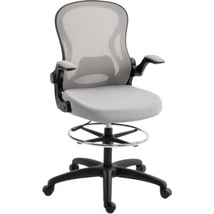Vinsetto Drafting Chair, Ergonomic Tall Office Chair with Flip-up Armrests, Mesh Back, Lumbar Support, Adjustable Height and Foot Ring, Swivel Wheels, for Standing Desk, Grey Vinsetto Drafting Chair, Ergonomic Tall Office Chair with Flip-up Armrests, Mesh Back, Lumbar Support, Adjustable Height and Foot Ring, Swivel Wheels, for Standing Desk, Grey