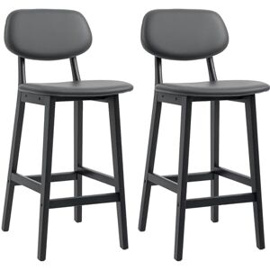 HOMCOM Bar Stools Set of 2, Breakfast Bar Chairs, PU Leather Upholstered Kitchen Stools with Backs, Footrests and Solid Wood Legs, Dark Grey HOMCOM Bar Stools Set of 2, Breakfast Bar Chairs, PU Leather Upholstered Kitchen Stools with Backs, Footrests and Solid Wood Legs, Dark Grey