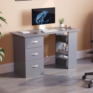 Vida Designs Mason Computer Desk with Shelves and 3 Drawers, Home Office PC/Laptop Gaming Table, Study Workstation, Furniture Grey Vida Designs Mason Computer Desk with Shelves and 3 Drawers, Home Office PC/Laptop Gaming Table, Study Workstation, Furniture Grey