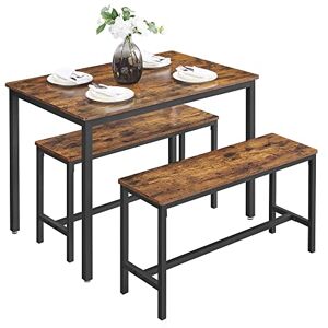 VASAGLE Dining Table with 2 Benches, 3 Piece Set, Kitchen Table of 70 x 110 x 75 cm, 2 Benches of 30 x 97 x 50 cm Each, Steel Frame, Industrial Design, Rustic Brown and Black KDT070B01 VASAGLE Dining Table with 2 Benches, 3 Piece Set, Kitchen Table of 70 x 110 x 75 cm, 2 Benches of 30 x 97 x 50 cm Each, Steel Frame, Industrial Design, Rustic Brown and Black KDT070B01